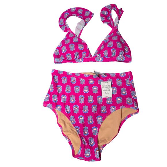 J.Crew Other - NWT J.Crew Pink High Waisted Bikini Swimsuit in Bagru Print Size Small